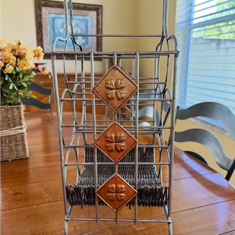 Rustic Metal and Wicker Wine Rack